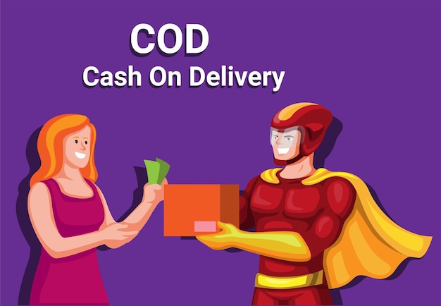 Vector cod cash on delivery online shop method payment with costumer and courier illustration vector