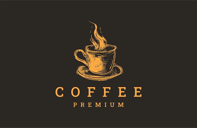 Coffe logo engraving style vector illustrations on black background