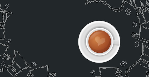 Vector coffee background with realistic cup of coffee - vector