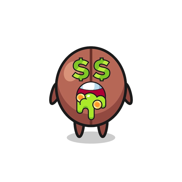 Coffee bean character with an expression of crazy about money