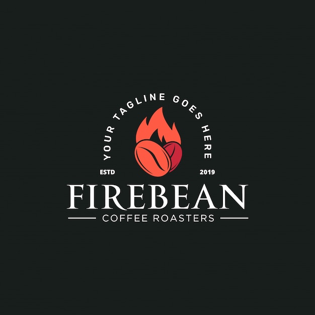 Coffee Bean and Fire with Rustic Style Logo Template