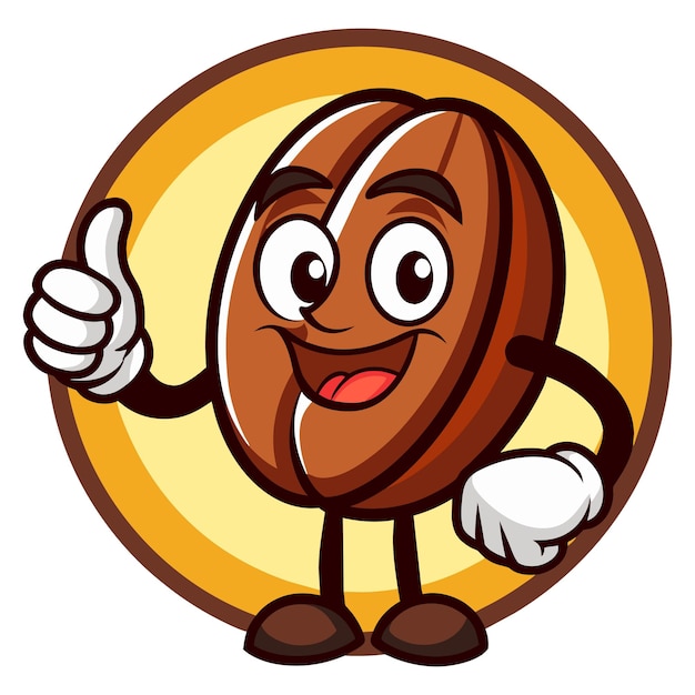 Vector coffee bean thumbs up cartoon character