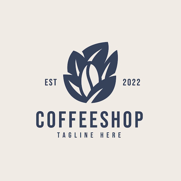 Coffee bean with leaf plant branch minimal logo vector with simple line outline icon vector illustration