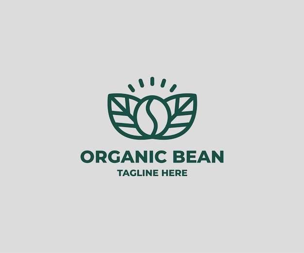 coffee bean with plant hipster minimal logo