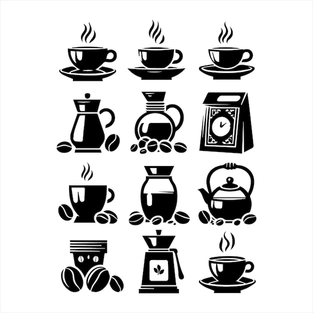 Coffee Beans Black silhouette vector in white background