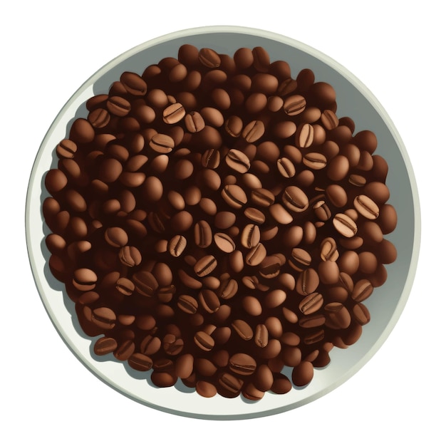 Coffee Beans on Bowl Top View Isolated Hand Drawn Painting Illustration