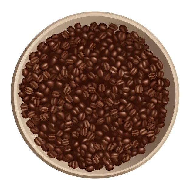 Coffee Beans on Bowl Top View Isolated Hand Drawn Painting Illustration