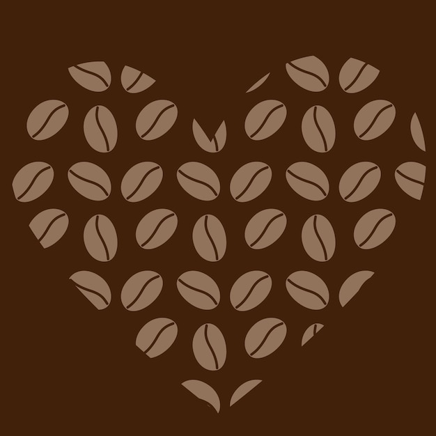 Coffee beans heart shape in trendy brown shades abstract background texture or logo design concept