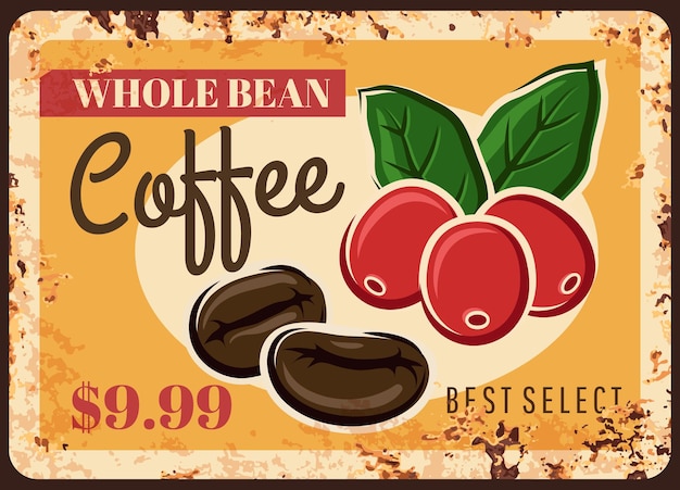 Coffee beans rusty metal plate coffee shop price