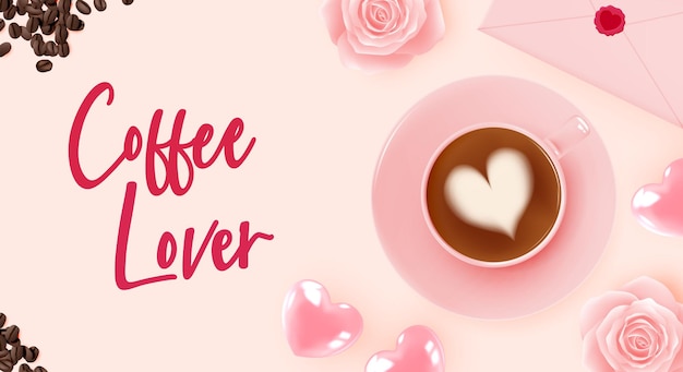 Coffee break background with coffee cup for valentines day and pastel color scheme