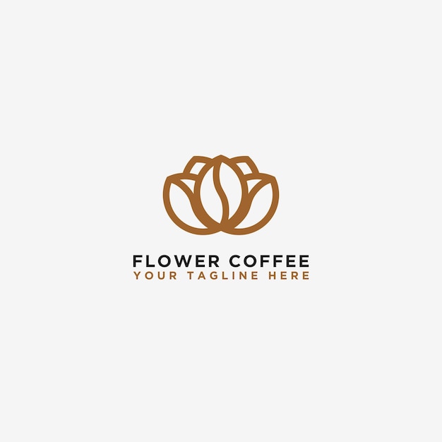 Coffee cafe logo design with floral style, line art, template icons