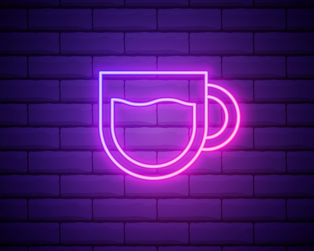 Coffee cappuccino drink neon icon Simple thin line outline vector of Food icons for UI and UX website or mobile application on dark brick wall