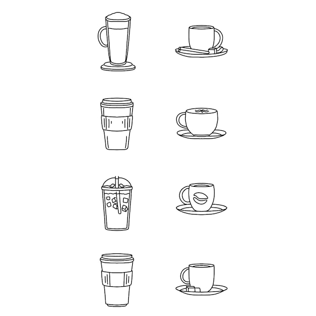 coffee cappuccino hand drawn doodle illustrations vector set