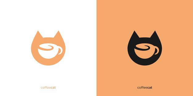 Vector coffee cat logo design cat head ora cat face and coffee cup mug cafe and resto logo icon symbol