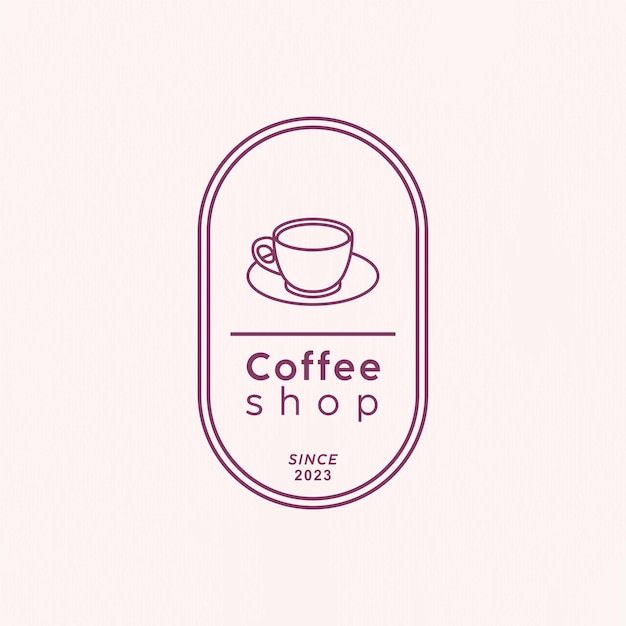 Coffee cup badge logo design with line art style