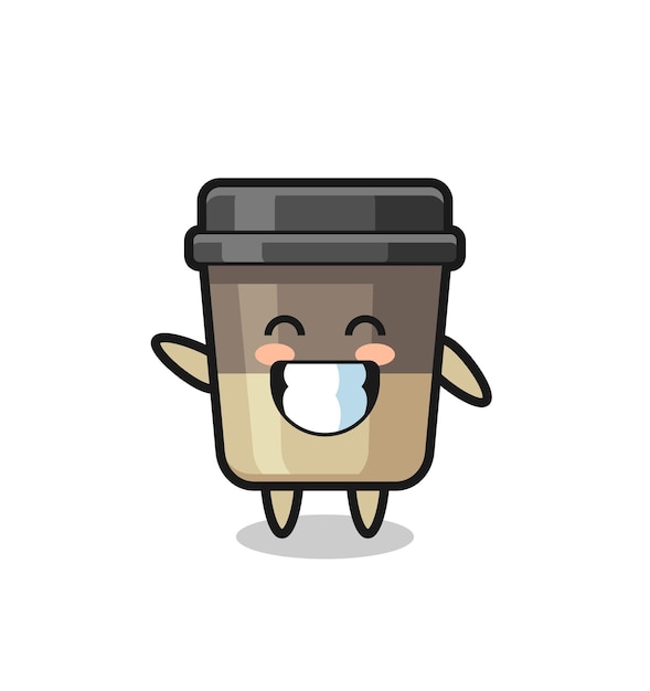 Coffee cup cartoon character doing wave hand gesture , cute style design for t shirt, sticker, logo element