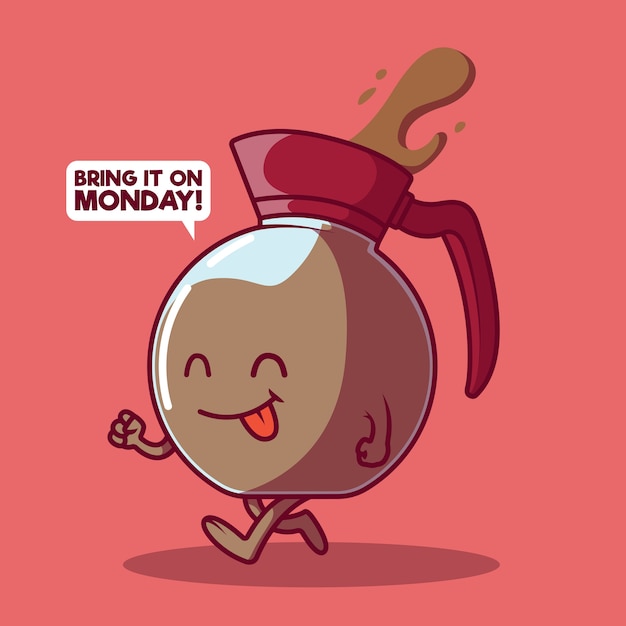 Coffee cup character walking  . Beverage, Food, weekend, energy, monday, funny design concept