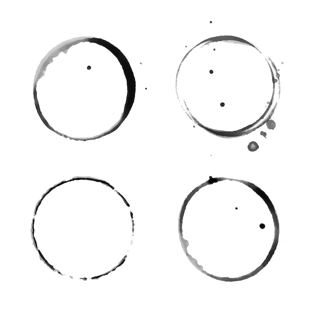 Coffee cup circle black vector stains Round ring grunge stain Wet cup mark and splatter Black ink circle stains Bottle glass or water drink marks