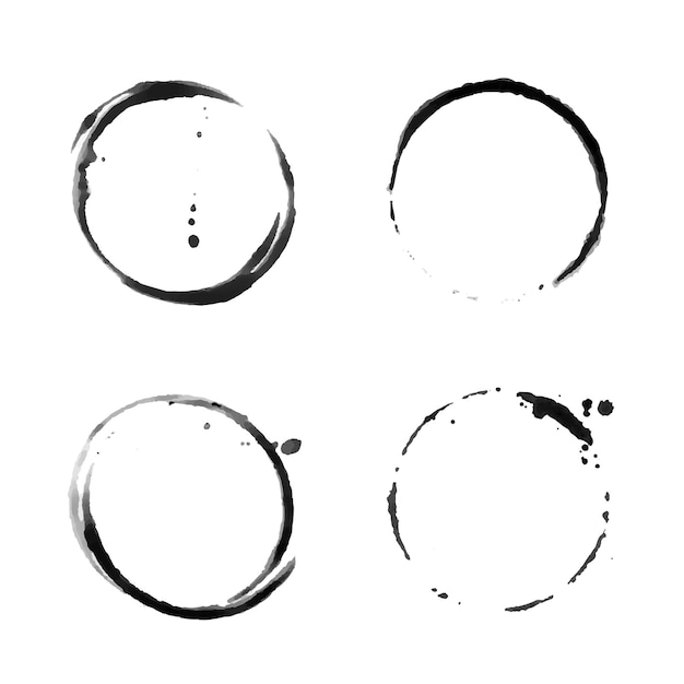 Coffee cup circle black vector stains Round ring grunge stain