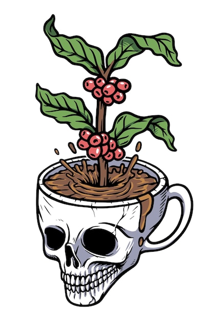 coffee cup and coffee tree illustration