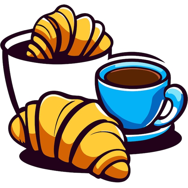 Vector coffee cup and croissant vector illustration of a coffee cup and croissant doodle vector