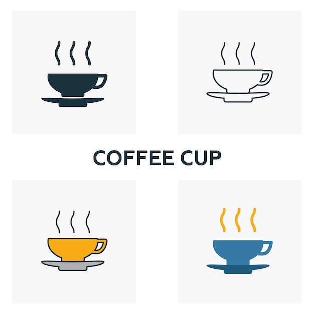 Coffee Cup icon set Four elements in diferent styles from bar and restaurant icons collection Creative coffee cup icons filled outline colored and flat symbols