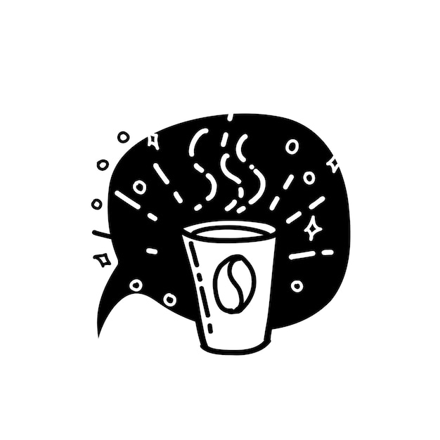 Coffee cup illustration in black color in doodle style