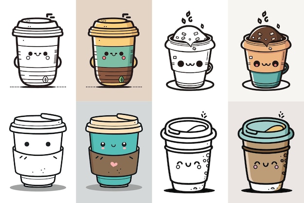 Coffee Cup Logo design bundle Cute Coffee Cup character design bundle Colorful coffee cup icon