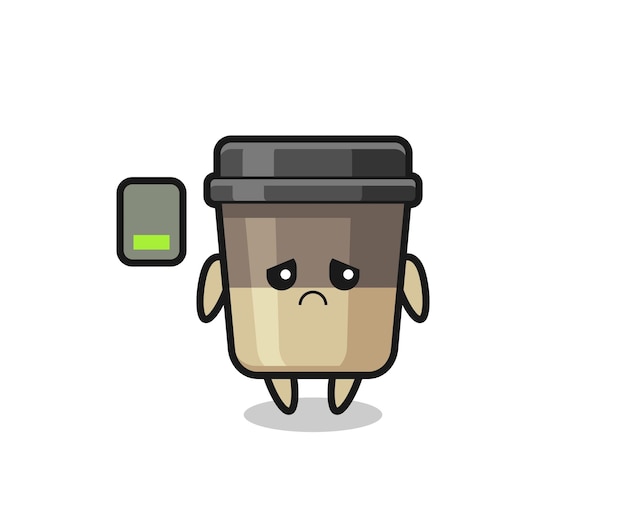 Coffee cup mascot character doing a tired gesture , cute style design for t shirt, sticker, logo element