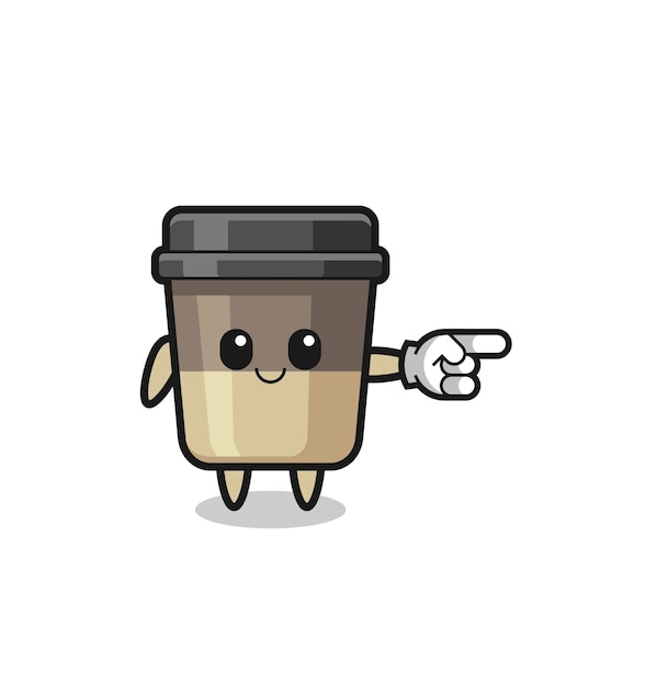 Coffee cup mascot with pointing right gesture