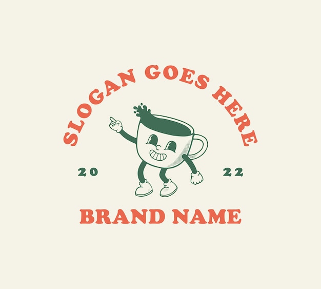 coffee cup retro mascot character logo