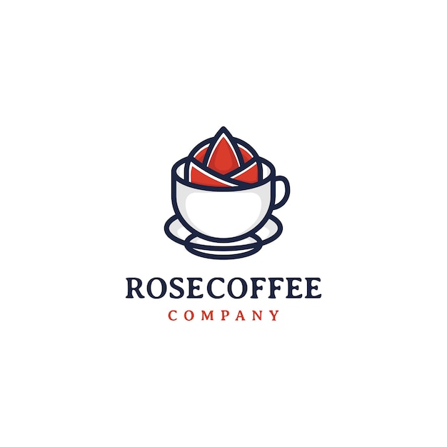 Coffee cup and rose flower logo design