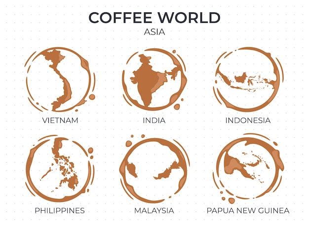 Coffee cup round stains shaped like a coffee origin countries producers and exporters from Asia