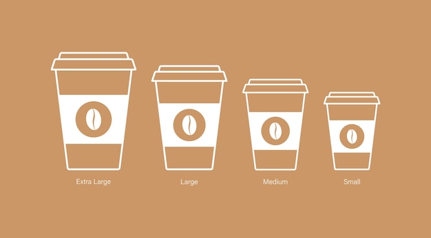 Coffee cup size set isolated on background. Vector illustration