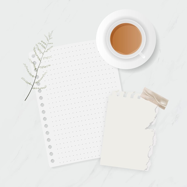 Coffee cup on white marble background template vector