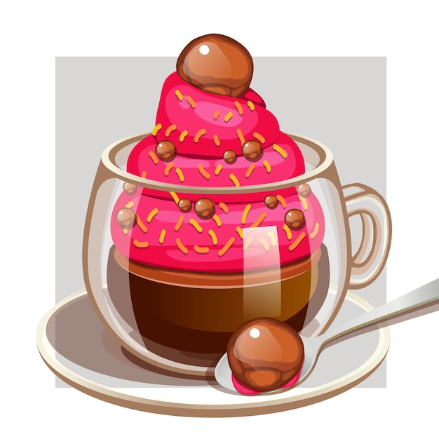 Coffee cup with creamy bubblegum and choco sprinkles