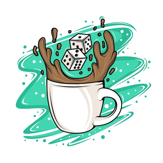 Vector coffee cup with dice illustration