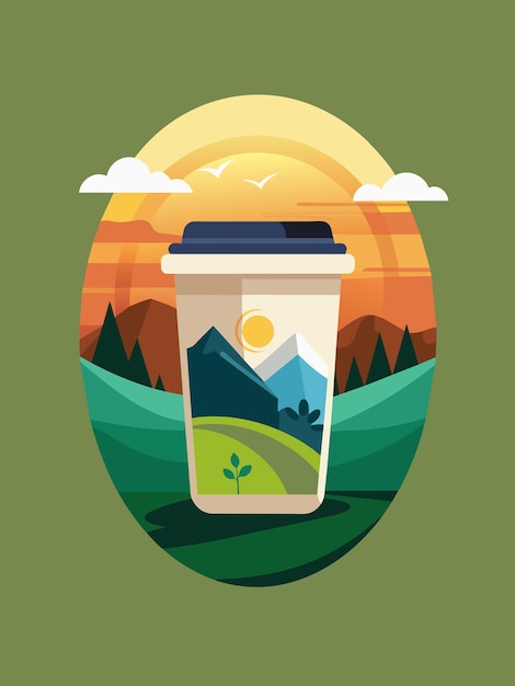 Coffee Cup with Mountain Landscape Design