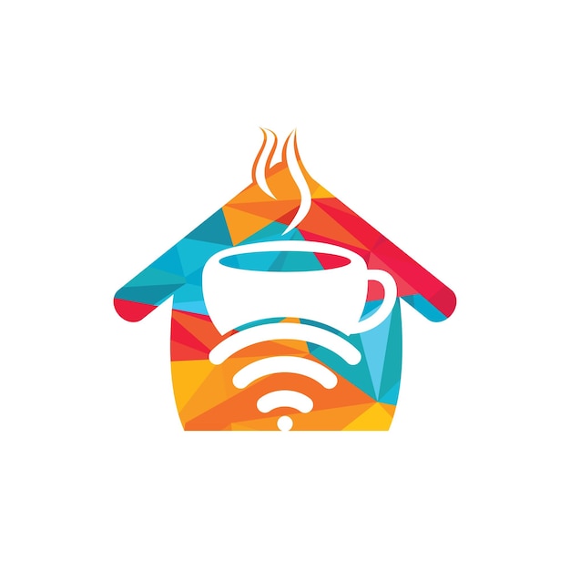 Vector coffee cup with wifi and home vector icon logo