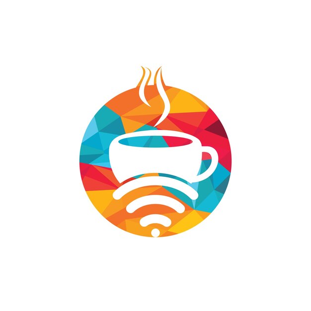 Vector coffee cup with wifi vector icon logo design