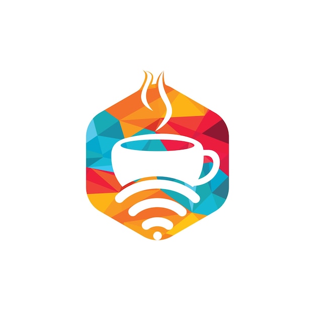 Coffee cup with WiFi vector icon logo design