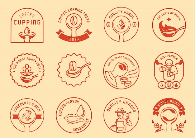 Coffee cupping logo badge design set