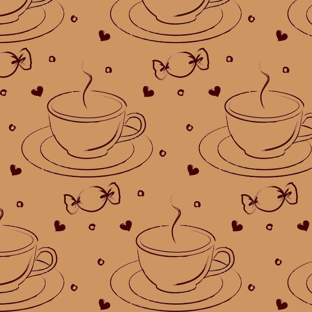 coffee cups candy hearts seamless pattern with