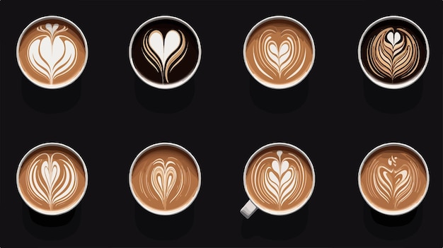 Vector coffee cups with the heart drawn on them