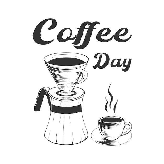 Coffee day hand drawing illustration t shirt design and sticker