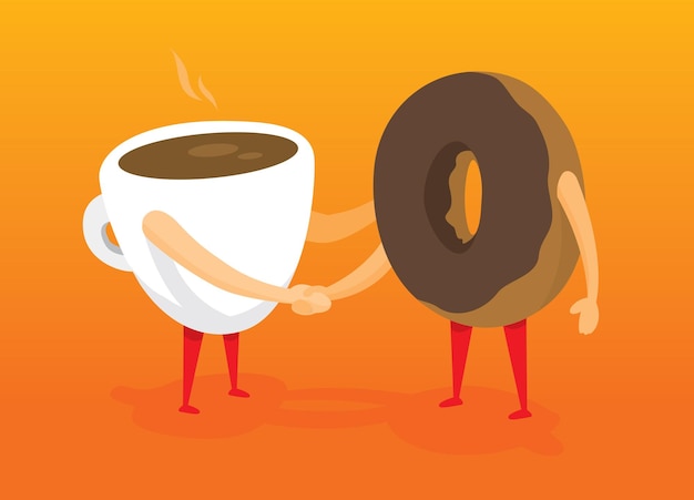 Coffee and donut shaking hands