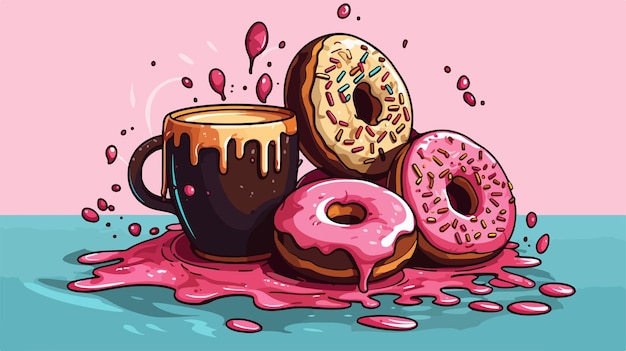 Vector coffee and donuts 2d flat cartoon vector illustration