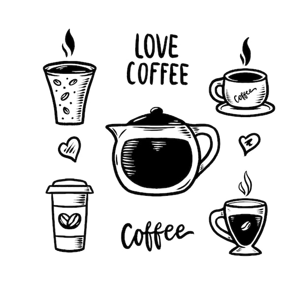 Coffee doodle set hand drawn illustration