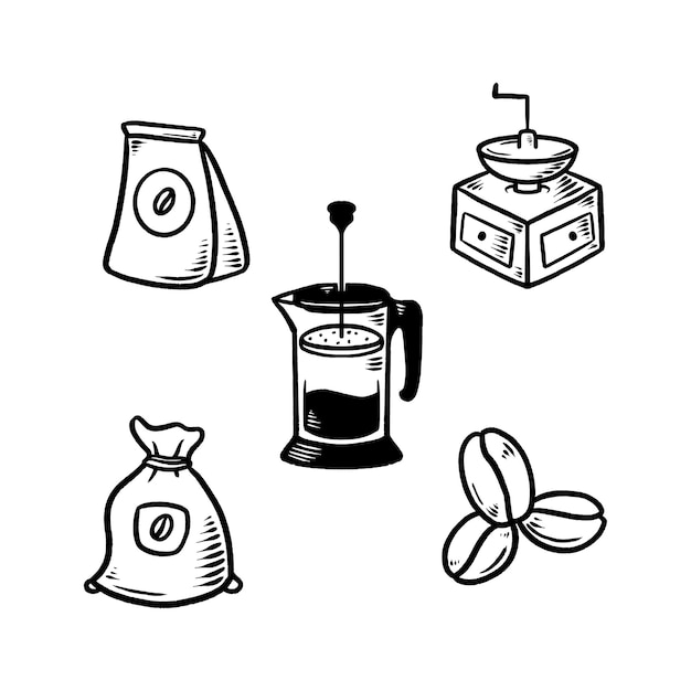 Coffee doodle set hand drawn illustration