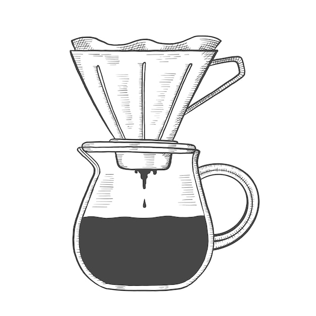 Coffee drip brew lover single isolated hand drawn sketch with outline style